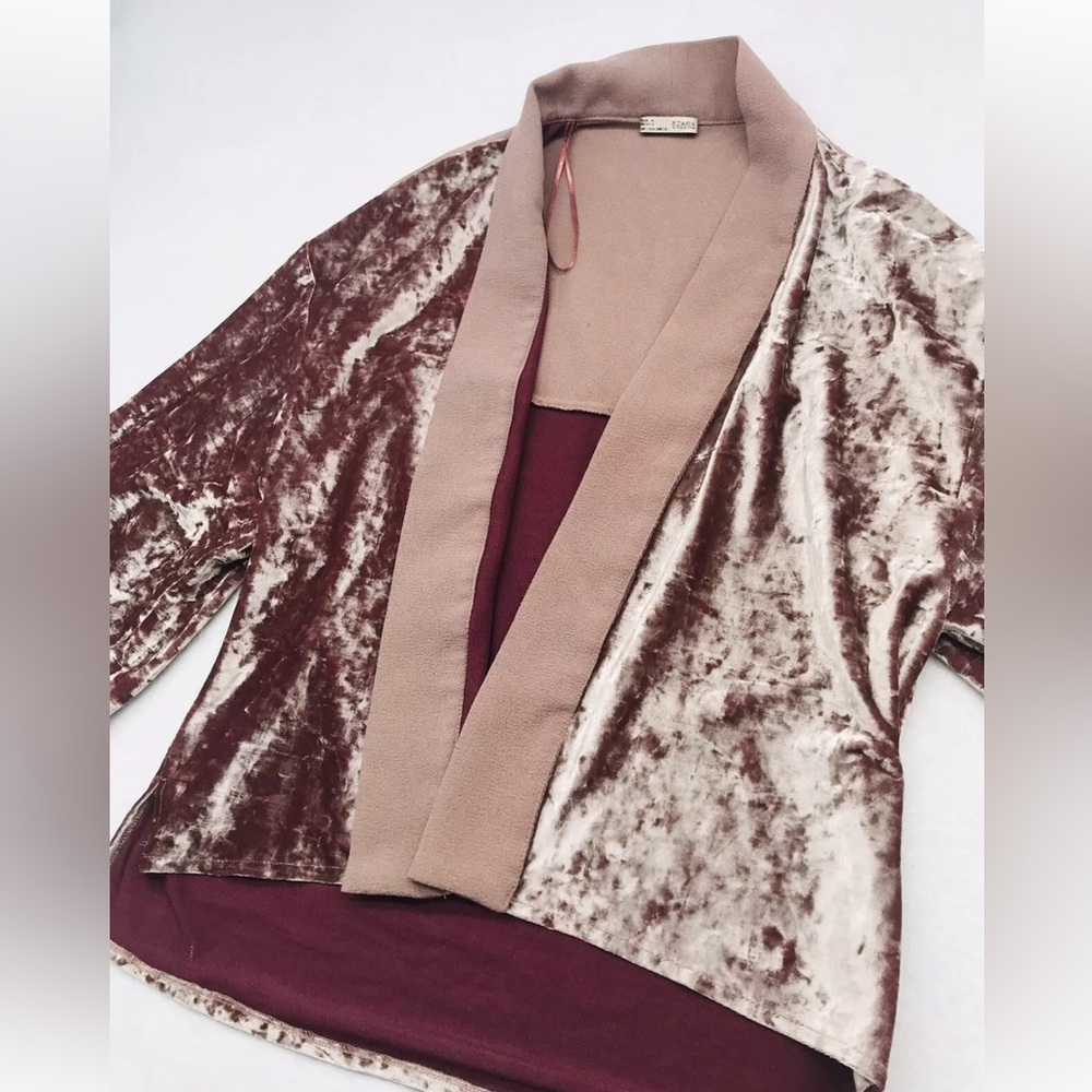 ZARA โ๏ธ๐โ๏ธ Velvet Kimono Sleeve Cardigan Cropped Crop Top Shimmery Luxury Feel - Picture 10 of 16